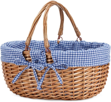 G GOOD GAIN Cesta de picnic de vaso con doble mango plegable, Cesta de picnic Willow, Cesta de Pascua tejida a mano natural,