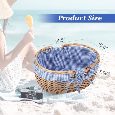 G GOOD GAIN Cesta de picnic de vaso con doble mango plegable, Cesta de picnic Willow, Cesta de Pascua tejida a mano natural,