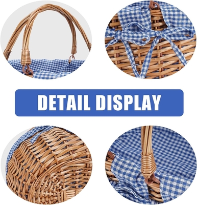 G GOOD GAIN Cesta de picnic de vaso con doble mango plegable, Cesta de picnic Willow, Cesta de Pascua tejida a mano natural,