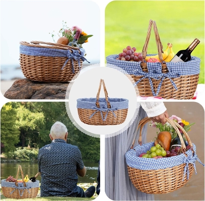 G GOOD GAIN Cesta de picnic de vaso con doble mango plegable, Cesta de picnic Willow, Cesta de Pascua tejida a mano natural,