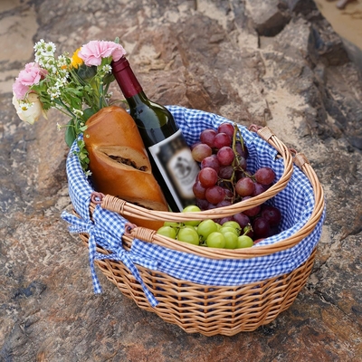 G GOOD GAIN Cesta de picnic de vaso con doble mango plegable, Cesta de picnic Willow, Cesta de Pascua tejida a mano natural,