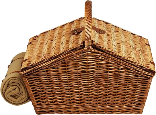 Picnic en Ascot Huntsman Cesta de picnic de estilo inglés Willow con servicio para 4, Set de café y manta- Diseñado,