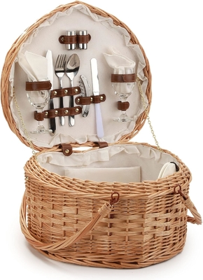 Cestión de picnic para 2 personas en forma de corazón en picnic en forma vacía tejida de mimbre de sauce de madera de mochila de bolsa de bolso con mango de tapa de tapa