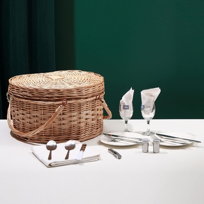 Cestión de picnic para 2 personas en forma de corazón en picnic en forma vacía tejida de mimbre de sauce de madera de mochila de bolsa de bolso con mango de tapa de tapa