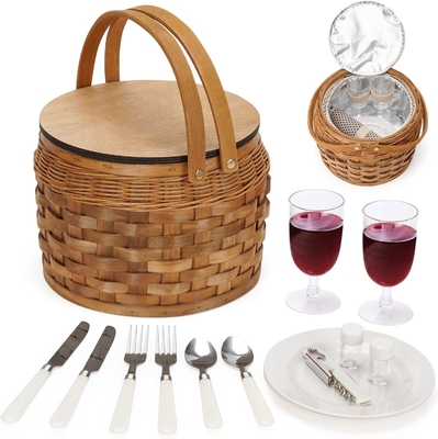 Cestas de picnic pequeñas con refrigerador aislado, Cestas de picnic para 2 personas, Cestas de madera,