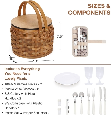 Cestas de picnic pequeñas con refrigerador aislado, Cestas de picnic para 2 personas, Cestas de madera,