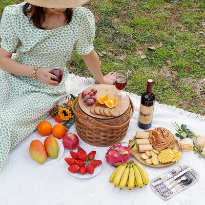 Cestas de picnic pequeñas con refrigerador aislado, Cestas de picnic para 2 personas, Cestas de madera,