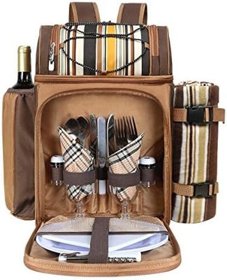 Refrigerador de mochila de picnic para 4 personas con bolso aislado, portavientos, manta de lana,