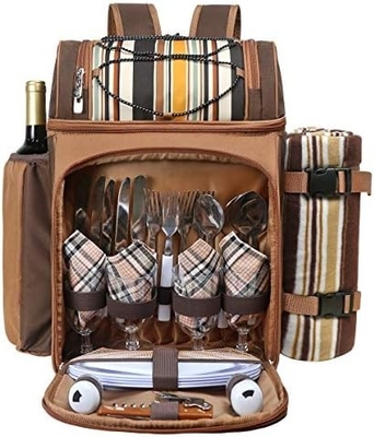 Refrigerador de mochila de picnic para 4 personas con bolso aislado, portavientos, manta de lana,