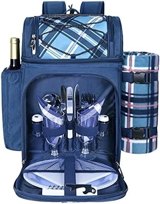 Refrigerador de mochila de picnic para 4 personas con bolso aislado, portavientos, manta de lana,