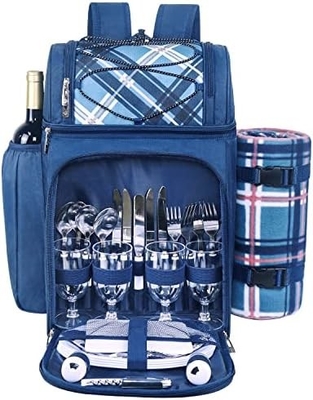 Refrigerador de mochila de picnic para 4 personas con bolso aislado, portavientos, manta de lana,