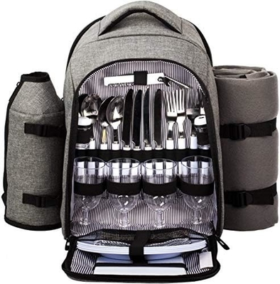 Refrigerador de mochila de picnic para 4 personas con bolso aislado, portavientos, manta de lana,