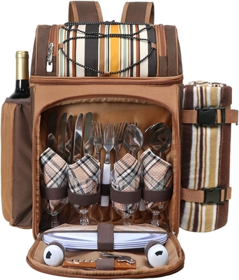 Refrigerador de mochila de picnic para 4 personas con bolso aislado, portavientos, manta de lana,