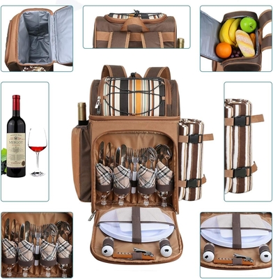 Refrigerador de mochila de picnic para 4 personas con bolso aislado, portavientos, manta de lana,