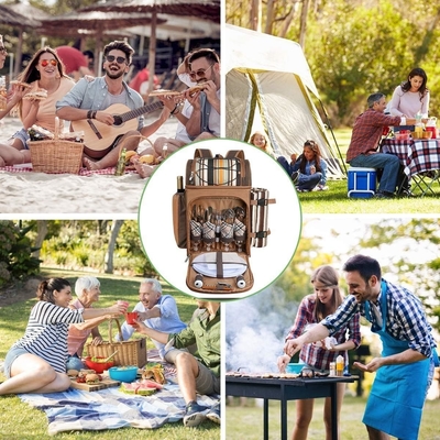 Refrigerador de mochila de picnic para 4 personas con bolso aislado, portavientos, manta de lana,