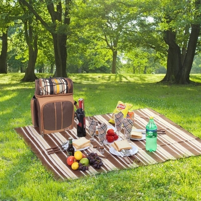 Refrigerador de mochila de picnic para 4 personas con bolso aislado, portavientos, manta de lana,