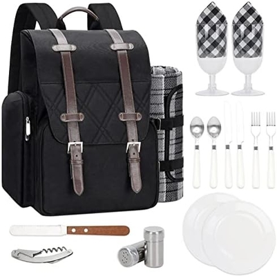 Mochila de picnic para 4 personas con bolso aislado de aire acondicionado, conjunto de cestas de picnic con bolsa de vino,