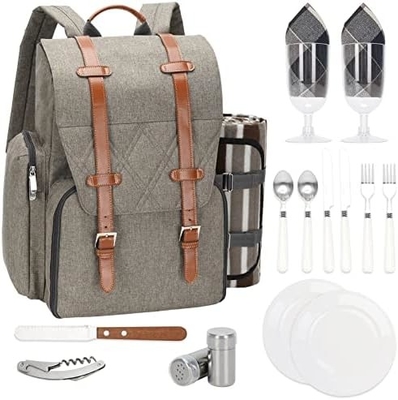 Mochila de picnic para 4 personas con bolso aislado de aire acondicionado, conjunto de cestas de picnic con bolsa de vino,