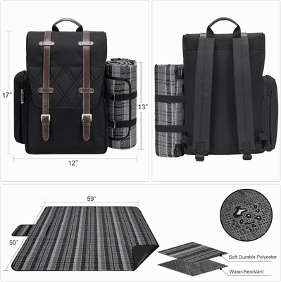 Mochila de picnic para 4 personas con bolso aislado de aire acondicionado, conjunto de cestas de picnic con bolsa de vino,