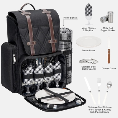 Mochila de picnic para 4 personas con bolso aislado de aire acondicionado, conjunto de cestas de picnic con bolsa de vino,