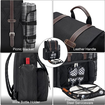 Mochila de picnic para 4 personas con bolso aislado de aire acondicionado, conjunto de cestas de picnic con bolsa de vino,