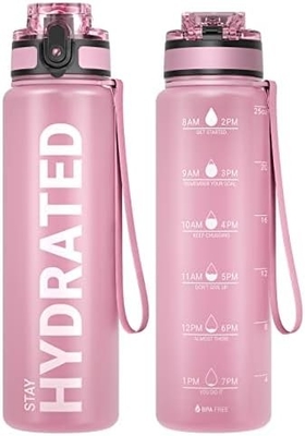 Botella de agua de deportes motivacional de 32 onzas con marcador de tiempo - Tiempos para beber - Tritán, libre de BPA, boca ancha a prueba de fugas,