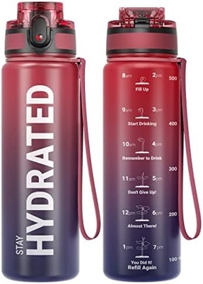 Botella de agua de deportes motivacional de 32 onzas con marcador de tiempo - Tiempos para beber - Tritán, libre de BPA, boca ancha a prueba de fugas,