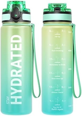 Botella de agua de deportes motivacional de 32 onzas con marcador de tiempo - Tiempos para beber - Tritán, libre de BPA, boca ancha a prueba de fugas,