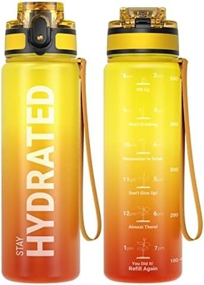 Botella de agua de deportes motivacional de 32 onzas con marcador de tiempo - Tiempos para beber - Tritán, libre de BPA, boca ancha a prueba de fugas,