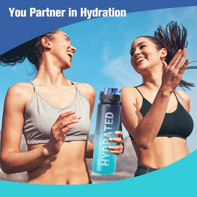 Botella de agua de deportes motivacional de 32 onzas con marcador de tiempo - Tiempos para beber - Tritán, libre de BPA, boca ancha a prueba de fugas,