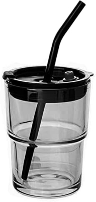 13 oz/400 ml de vaso de agua de tumbler, tazas con paja y tapa sellada llevar para el café, té helado, grueso de pared aislado de vidrio
