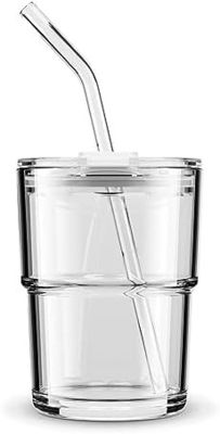 13 oz/400 ml de vaso de agua de tumbler, tazas con paja y tapa sellada llevar para el café, té helado, grueso de pared aislado de vidrio
