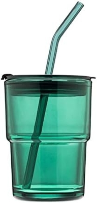 13 oz/400 ml de vaso de agua de tumbler, tazas con paja y tapa sellada llevar para el café, té helado, grueso de pared aislado de vidrio