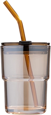 13 oz/400 ml de vaso de agua de tumbler, tazas con paja y tapa sellada llevar para el café, té helado, grueso de pared aislado de vidrio