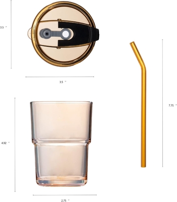 13 oz/400 ml de vaso de agua de tumbler, tazas con paja y tapa sellada llevar para el café, té helado, grueso de pared aislado de vidrio