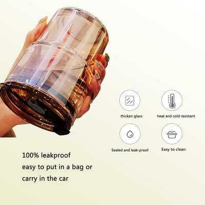 13 oz/400 ml de vaso de agua de tumbler, tazas con paja y tapa sellada llevar para el café, té helado, grueso de pared aislado de vidrio