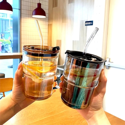 13 oz/400 ml de vaso de agua de tumbler, tazas con paja y tapa sellada llevar para el café, té helado, grueso de pared aislado de vidrio