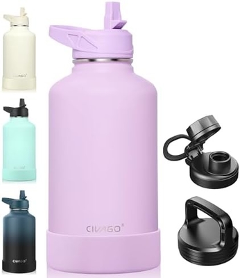 Botella de agua aislada de 32 oz con paja, botella de copa de agua deportiva de acero inoxidable con 3 tapas (paja, grifos y tapa de mango)