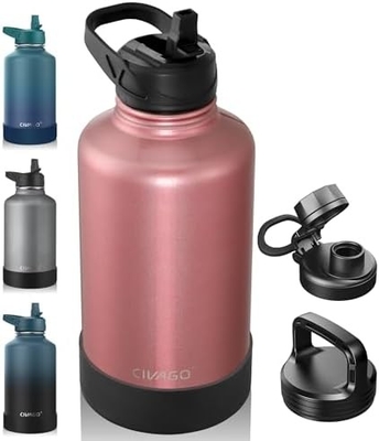 Botella de agua aislada de 32 oz con paja, botella de copa de agua deportiva de acero inoxidable con 3 tapas (paja, grifos y tapa de mango)