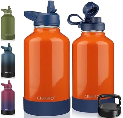 Botella de agua aislada de 32 oz con paja, botella de copa de agua deportiva de acero inoxidable con 3 tapas (paja, grifos y tapa de mango)