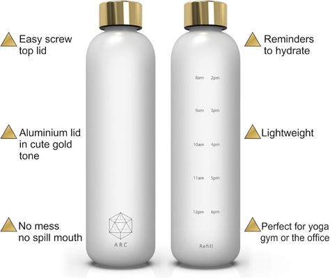Botella de agua ARCANA Arc con marcador de tiempo - Botellas de agua motivacionales con tiempos para beber - Plástico congelado libre de BPA