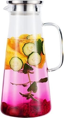 Jarrón de vidrio Karafu con tapa, jarra de agua resistente al calor de 68 oz para agua caliente / fría, té helado y jugo de bebida clara