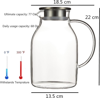 Jarrón de vidrio Karafu con tapa, jarra de agua resistente al calor de 68 oz para agua caliente / fría, té helado y jugo de bebida clara