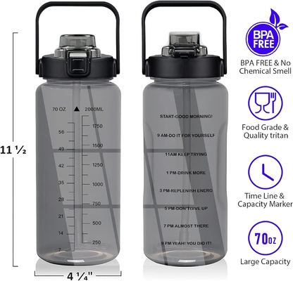 Botella de agua de medio galón con manga botella de agua de inspiración con paja y marca de tiempo