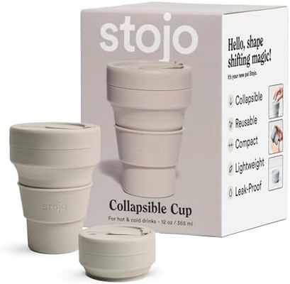 Taza de viaje plegable - Verde salvia, 12 oz / 355 ml - Reutilizable a prueba de fugas botella de silicona de bolsillo