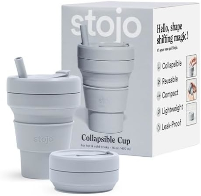 Taza de viaje plegable - Verde salvia, 12 oz / 355 ml - Reutilizable a prueba de fugas botella de silicona de bolsillo