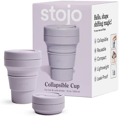 Taza de viaje plegable - Verde salvia, 12 oz / 355 ml - Reutilizable a prueba de fugas botella de silicona de bolsillo