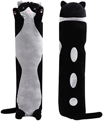 WUYU Adorable muñeca de gato de peluche lindo dibujo animado suave relleno de gatito almohada larga tirada de dormir almohada muñeca juguete regalo para niños