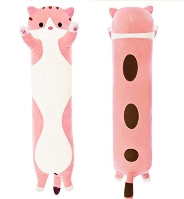 WUYU Adorable muñeca de gato de peluche lindo dibujo animado suave relleno de gatito almohada larga tirada de dormir almohada muñeca juguete regalo para niños