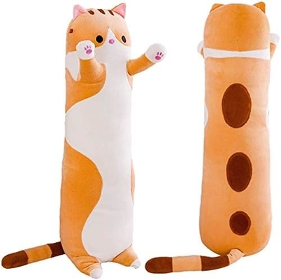 WUYU Adorable muñeca de gato de peluche lindo dibujo animado suave relleno de gatito almohada larga tirada de dormir almohada muñeca juguete regalo para niños
